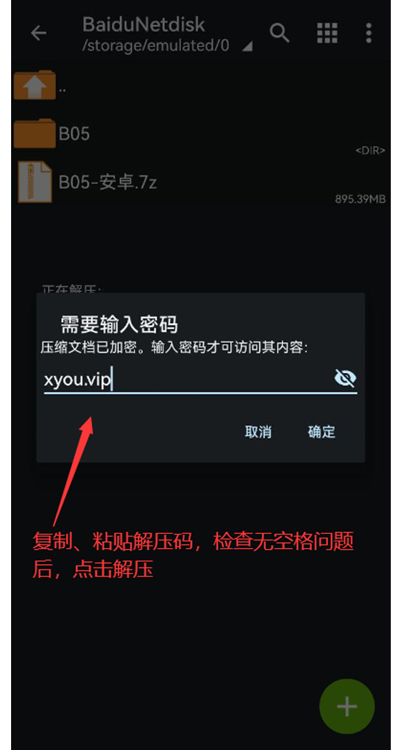 输入解压密码